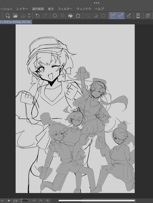 構図はできたものの線画にするのが大変そうになってしまった 