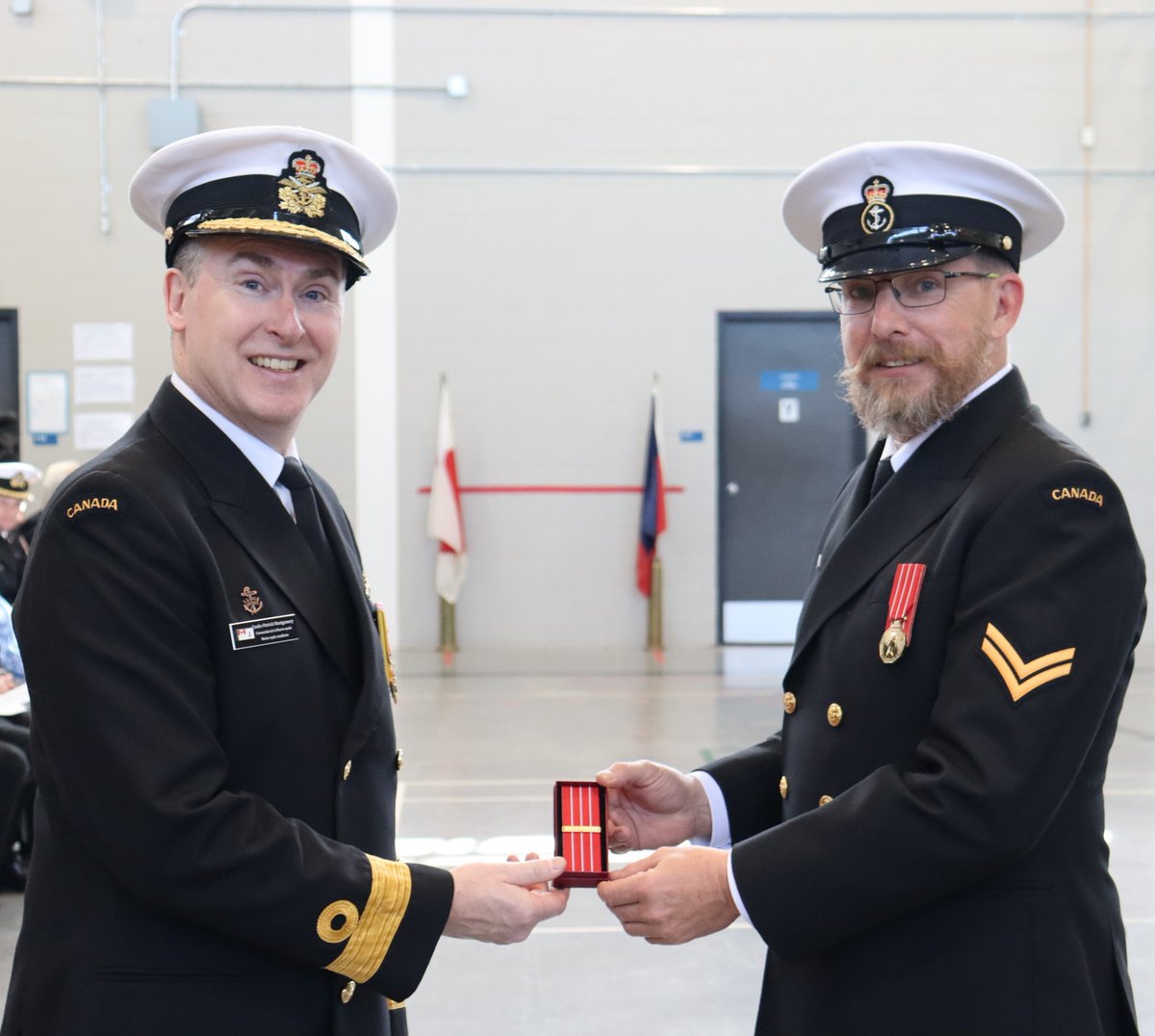 Congratulations to PO2 Bell, S1 Kilpatrick, and PO1 Newman, who all received the first clasp on their Canadian Forces’ Decoration (CD) medal, signifying a total of 22 years of good conduct in the Canadian Armed Forces.

@RoyalCanNavy #WeTheNavy #victoriabc #yyj