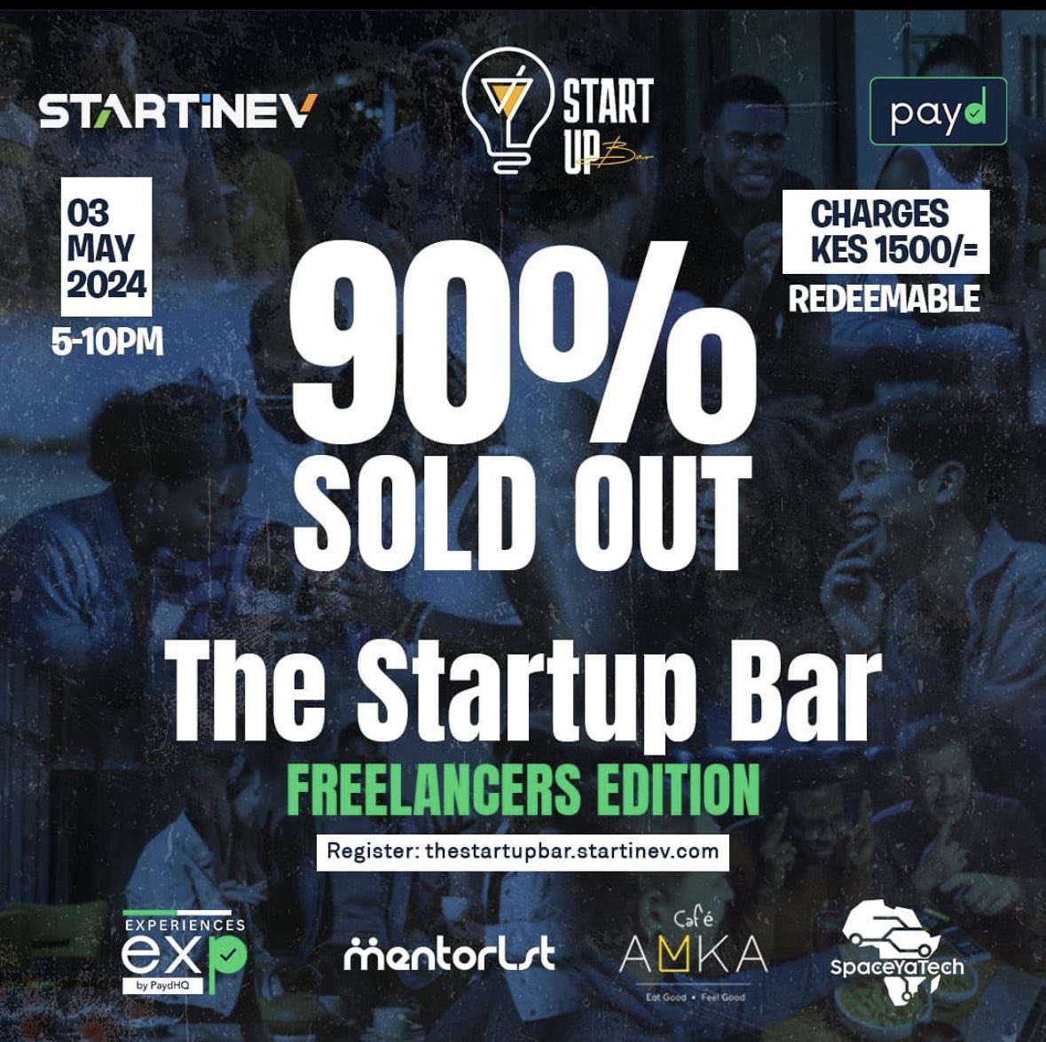 If you are a freelancer, creative, entrepreneur or building and selling a brand today at Amka Cafe in Westlands, you will have an opportunity to learn, network and grow. Get your redeemable tickets: thestartupbar.startinev.com