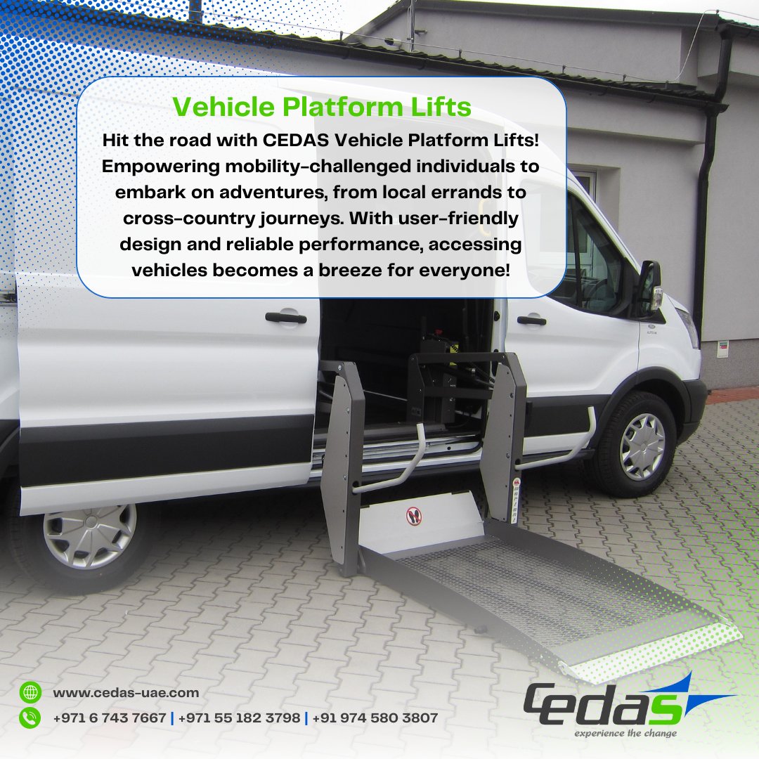 Hit the road with CEDAS Vehicle Platform Lifts! Empowering mobility-challenged individuals to embark on adventures, from local errands to cross-country journeys. 

#CEDASVehicleLifts #MobilityEmpowerment #RoadTripReady #AccessibleTravel #IndependentJourneys #EasyAccessSolution