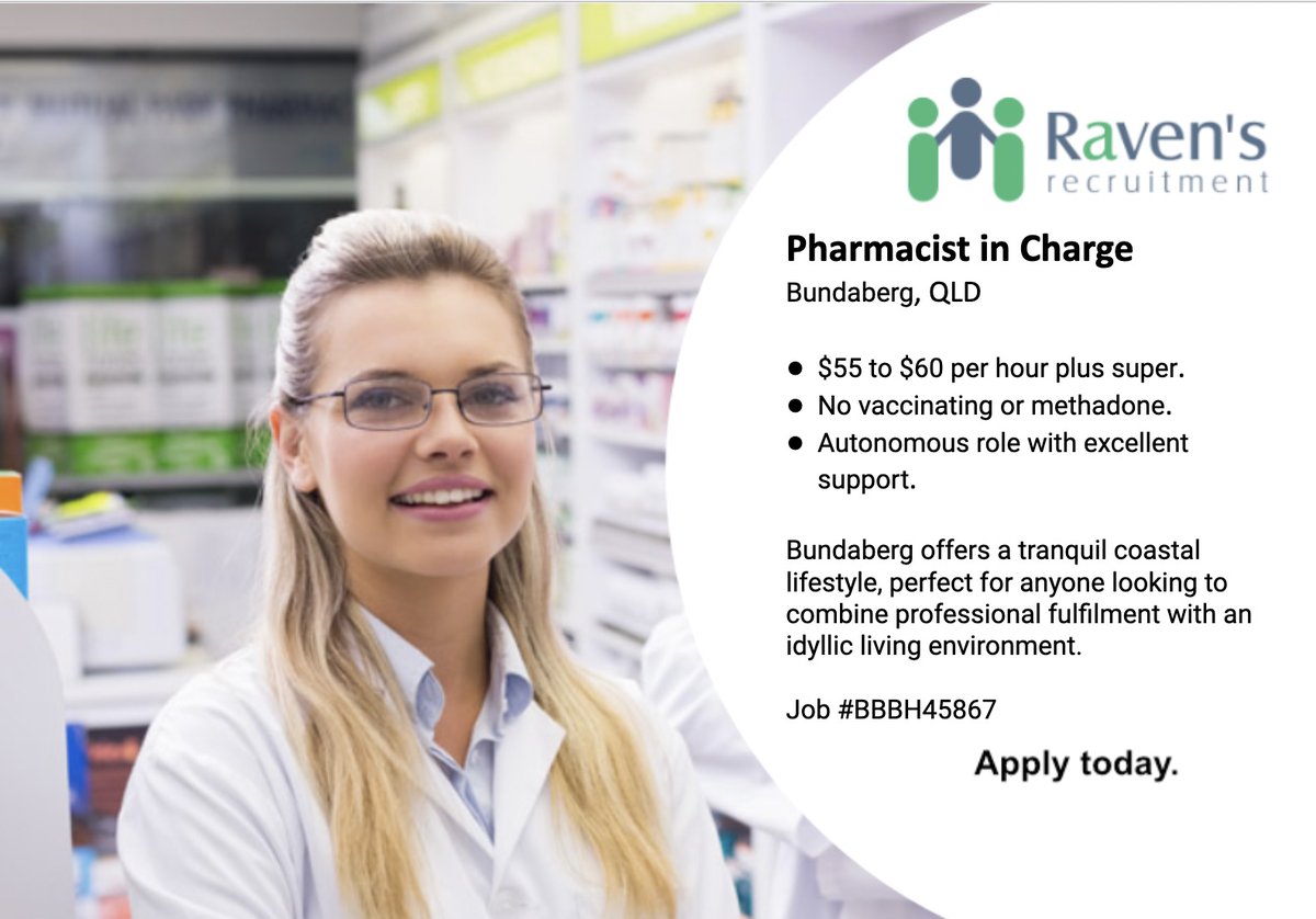 View and Apply: ravensrecruitment.com.au/job/pharmacist…
Phone: 1800 429 829 or +61 7 5509 5800
.
#communitypharmacy #pharmacy #pharmacist #recruitment #pharmacyjobs