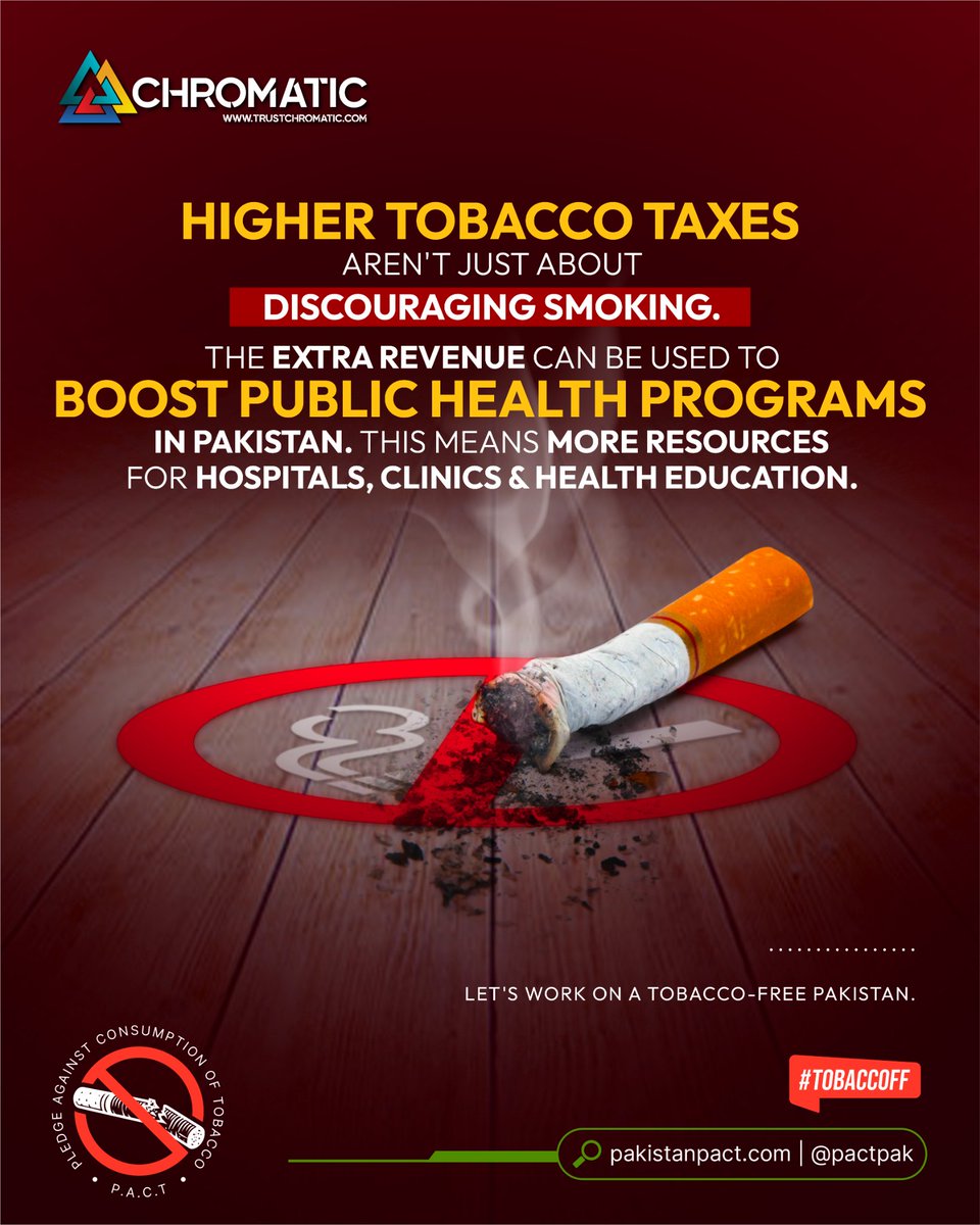 Raising tobacco taxes not only deters smoking but also boosts Pakistan's healthcare funding. More money for hospitals, clinics, and health education. #IncreaseTobaccoTax