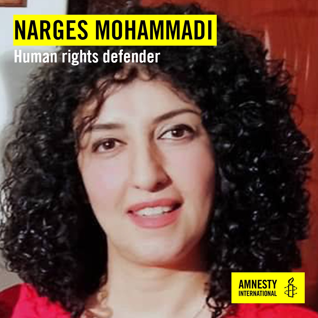 #FreeNarges we continue to ask #Iran to release #NargesMohammadi. @khamenei_ir @raisi_com @Amirabdolahian 
 #FreeNarges #HumanRights
We are her voice. 
 #FreeNargesMohammadi