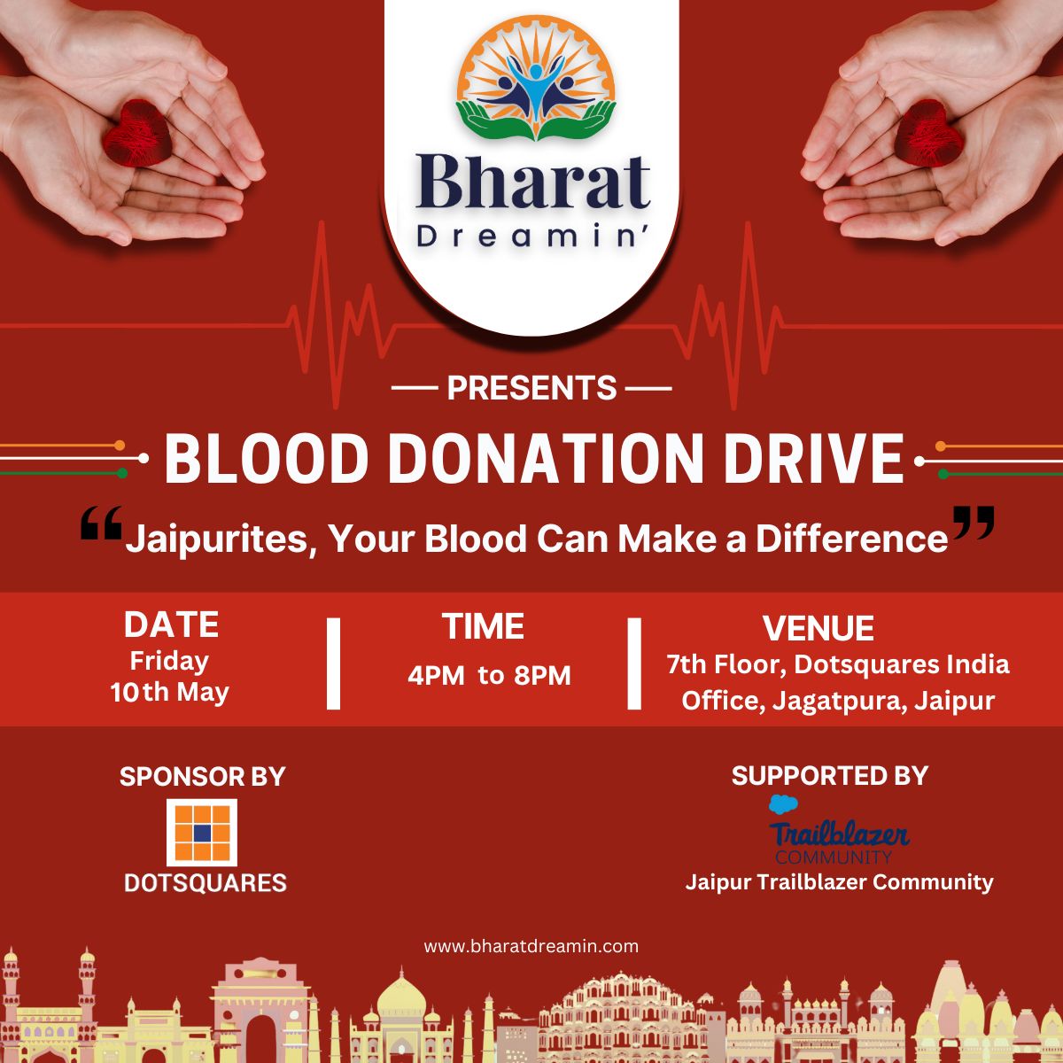 Join Blood Donation Drive on Friday, May 10th, 2024 from 4pm to 8pm at the Dotsquares, Jagatpura, Jaipur🩸 Be a hero and register now: lnkd.in/g4vJGV5J Every donation has the potential to save up to three lives! Together, We can make a difference🤝 #BharatDreamin