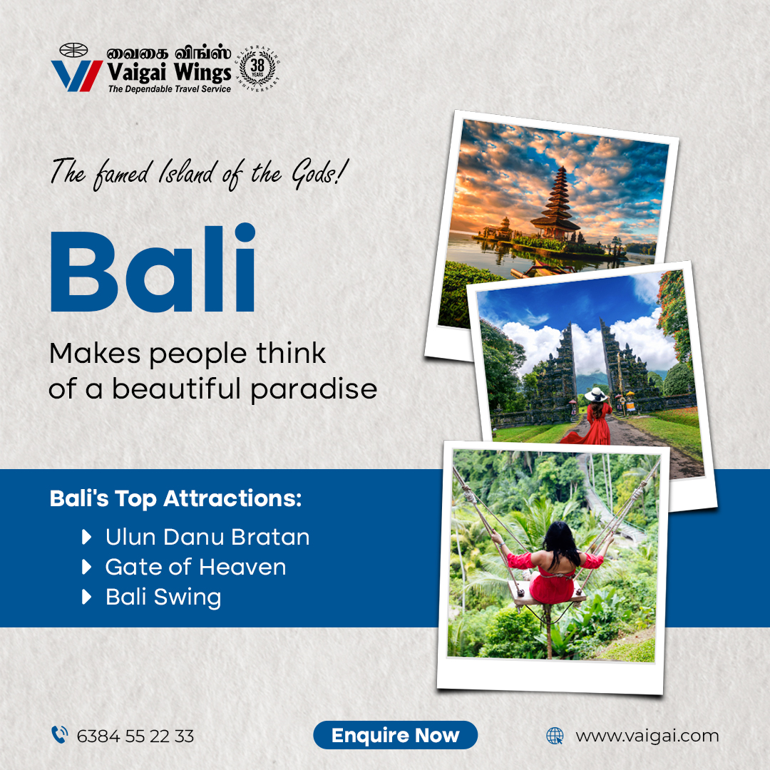 Discover the magic of Bali with Waigai Wings Travel Agency! 🌴✈️

#vaigaiwingstravels #travelagency #travel #travelwithus #travelgoals #exploretheworld #vacation #easyjourney #memorabletrips #travelcare #bali #islandofthegods #explorebali #baliadventure #wanderlust #baliswing