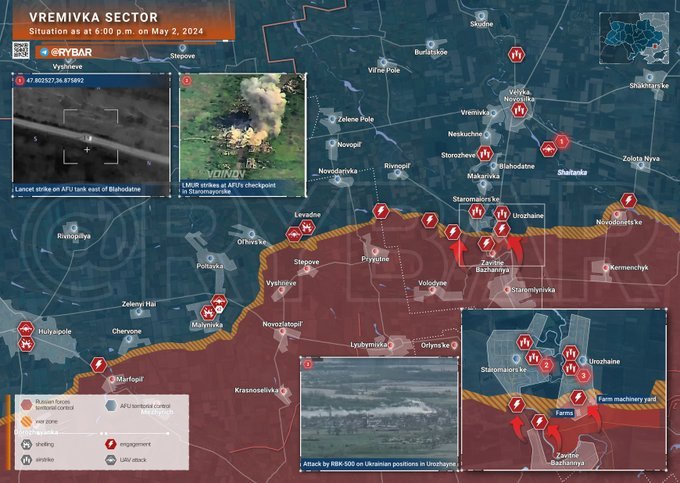 🇺🇦🇷🇺Front Sud: Vremivka.
▶️ Progression des FAR et capture d'une ancienne ferme et d'un hangar de matériel agricole à Urozhayne, perdus l'été dernier lors de la contre-offensive des FAU.⏬ 1/3.