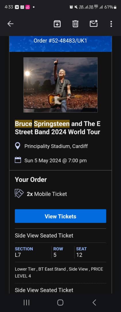 If anyone's looking for tickets to Bruce Springsteen concert in Cardiff  on 5 May 2024, my friend  @NuNottingham has 2 for sale as he is unable to make it. Please DM him. #brucespringsteen