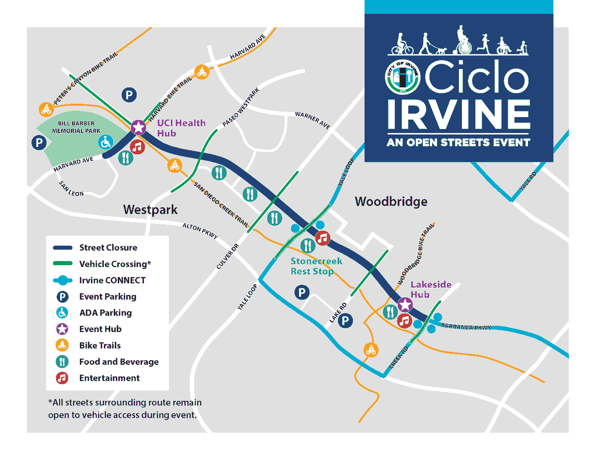 Take Irvine CONNECT to #CicloIrvine! The City’s new shuttle service will have a modified route on Saturday, May 4, with stops near Irvine’s first #OpenStreets Event.

For #IrvineConnect stops near the event and detour information, visit cityofirvine.org/cicloirvine/ev…