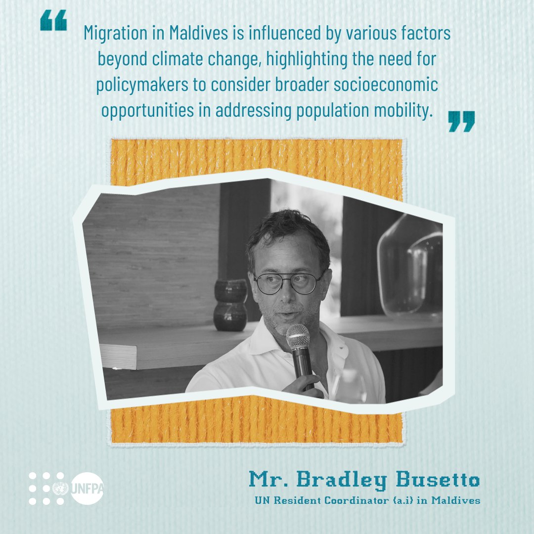 On the topic of #CPD57, Mr. Bradley Busetto, @UNMaldives Resident Coordinator (a.i) highlights the complex factors driving migration within our islands. As we reflect on #ICPD30, his words remind us that #ClimateChange is just one piece of the puzzle. #GlobalGoals #ThreadsOfHope