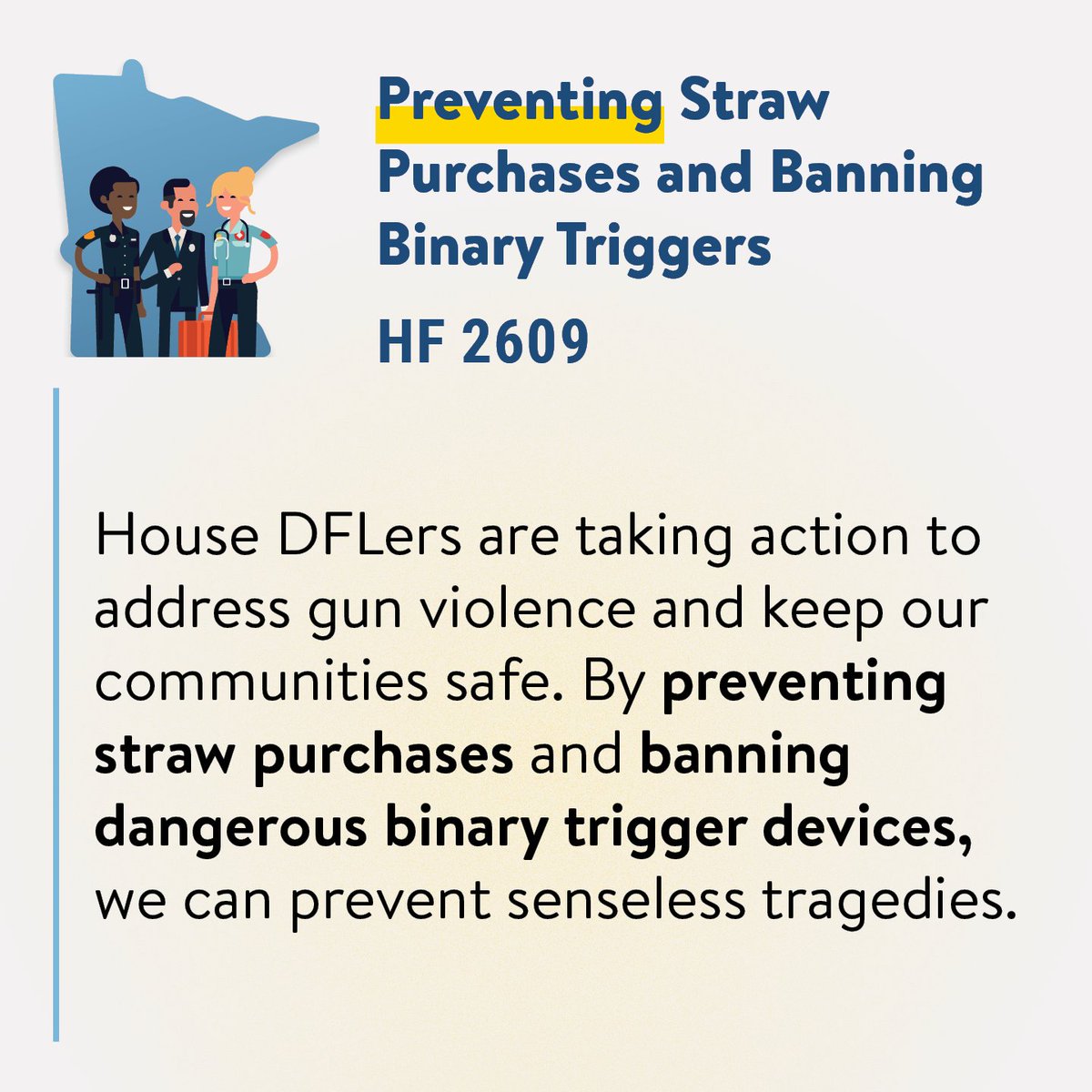 DFLers are working to prevent gun violence in Minnesota with three important bills this week. The House just passed the last of the three, a bill to make communities safer by making straw purchases a felony, banning trigger activators, & requiring gun trafficking reporting #mnleg