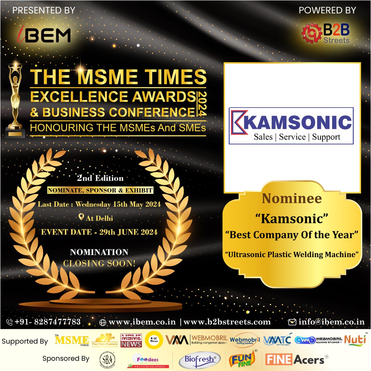 Thrilled to announce that '𝗞𝗮𝗺𝘀𝗼𝗻𝗶𝗰'  has been nominated for '𝐁𝐞𝐬𝐭 𝐂𝐨𝐦𝐩𝐚𝐧𝐲 𝐎𝐟 𝐓𝐡𝐞 𝐘𝐞𝐚𝐫' for The MSME Times Excellence Awards & Business Conference 2024! 🏆. #TheMsmeTimesExcellenceAwards #sunnyrathore #FineAcers