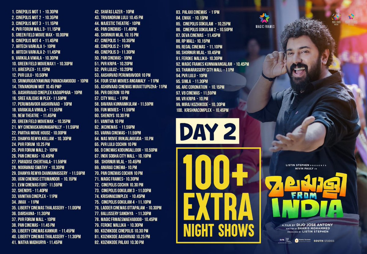 Consecutive 100+ extra shows played 💥

#MalayaleeFromIndia @NivinOfficial