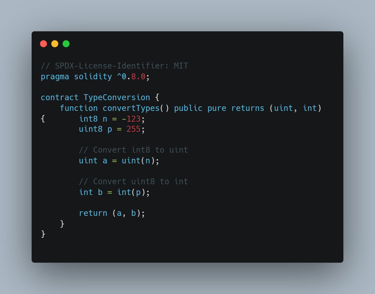 In Solidity, type conversion or typecasting is used to convert data from one type to another. This is essential while working with various data types that might not be immediately compatible with each other but they need to interact within a smart contract.
#Solidity