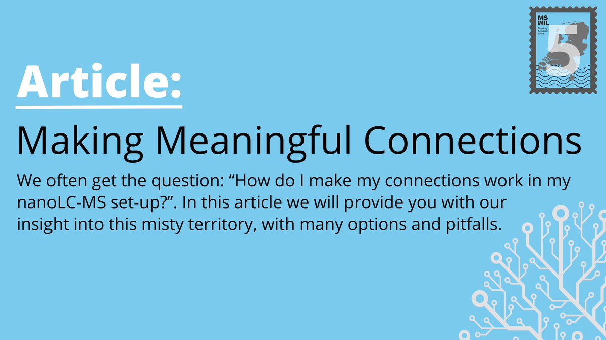 We often get the question: 'How do I make my connections work in my nanoLC-MS set-up?'.

In this article, we will provide you with our insight into this misty territory, with many options and pitfalls: ow.ly/sC3F50RjFKv

#MassSpec #nanoLC-MS #MSWil #MakingScienceWork