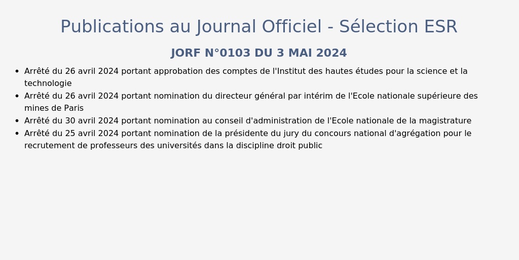 [#VeilleESR #JORFESR] Publications au Journal Officiel concernant l'#ESR

🗞 #JORF n°0103 du 3 mai 2024

legifrance.gouv.fr/jorf/jo/2024/5…