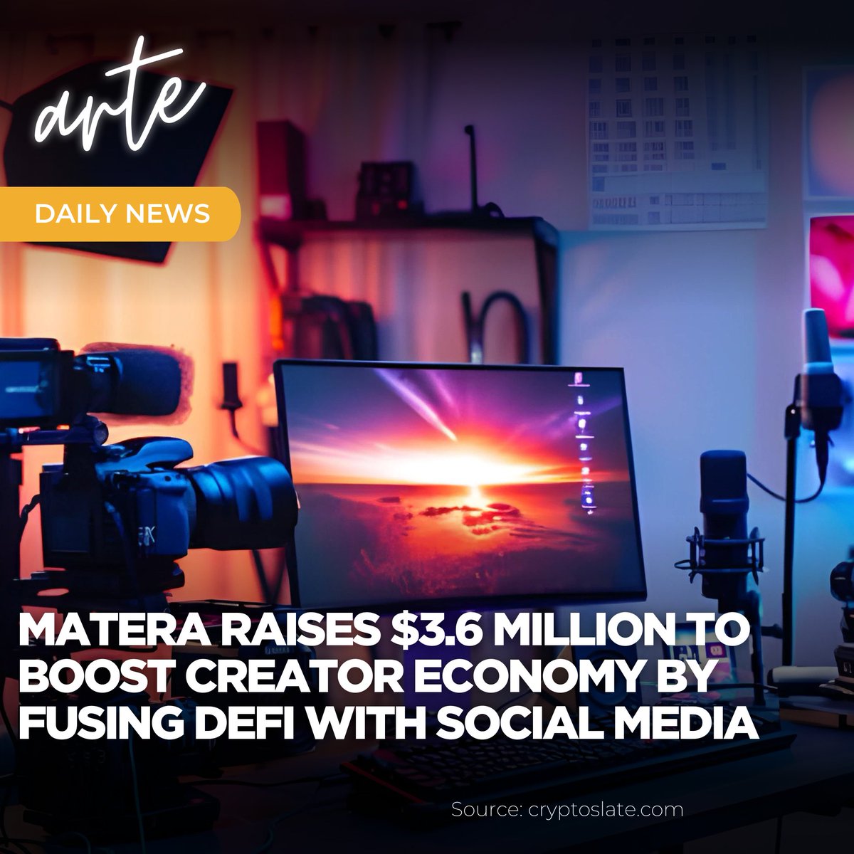 📢 arte Daily News

Web3 startup @MateraProtocol secures $3.6M to tackle creator economy monetization challenges, with funding from @sidedoor_vc, HighCass Crypto, Medusa Ventures, @TheSandboxGame & Saxon Partners. 

tinyurl.com/yscrmmsu

@CryptoSlate