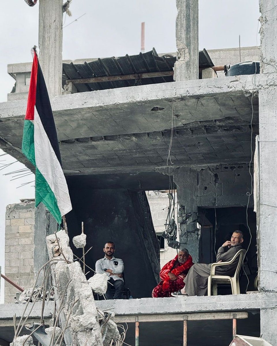 Tell the world about it, please! Despite the death and destruction, Palestinians still have hope.. A family returned to live in their house in Khan Younis!