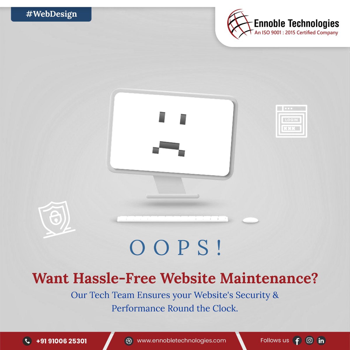 ⚙️ Want hassle-free #WebMaintenance? ⚙️

🛡️ Our tech team ensures your #WebsiteSecurity & performance round the clock. 🖥️

Contact us via email: INFO@ENNOBLETECHNOLOGIES.COM to safeguard your site!

#WebsiteMaintenance #TechSupport #PerformanceOptimization #EnnobleTechnologies