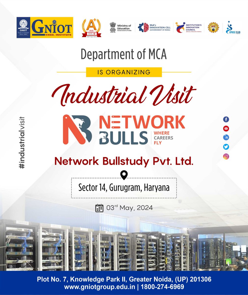 Join us for an Industrial Visit to Network Bullstudy Pvt Ltd., Gurgaon  on 3 May 2024, 09:15 A.M. Learn about cyber security, routing,  switching, and more! #IndustrialVisit #InteractiveLearning