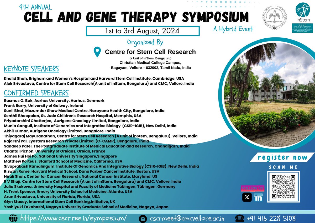 📢Don't miss the chance to meet with eminent speakers at #cgts2024 @DBT_inStem @DBTIndia @OffCMCVellore 🔗Registration open: cscr.res.in/symposium/inde… 🔗Abstract submission: cscr.res.in/symposium/inde…