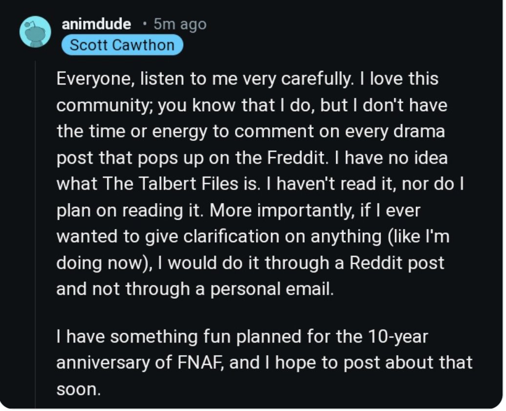 Defending Scott Cawthon.
He love his community and The FNAF Community.
I don't care what the haters are saying because they are heartless. 
Scott is a good man with a good heart.
#ScottCawthon