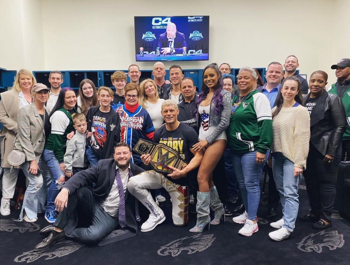 Cody Rhodes backstage at WrestleMania 40 with friends and family