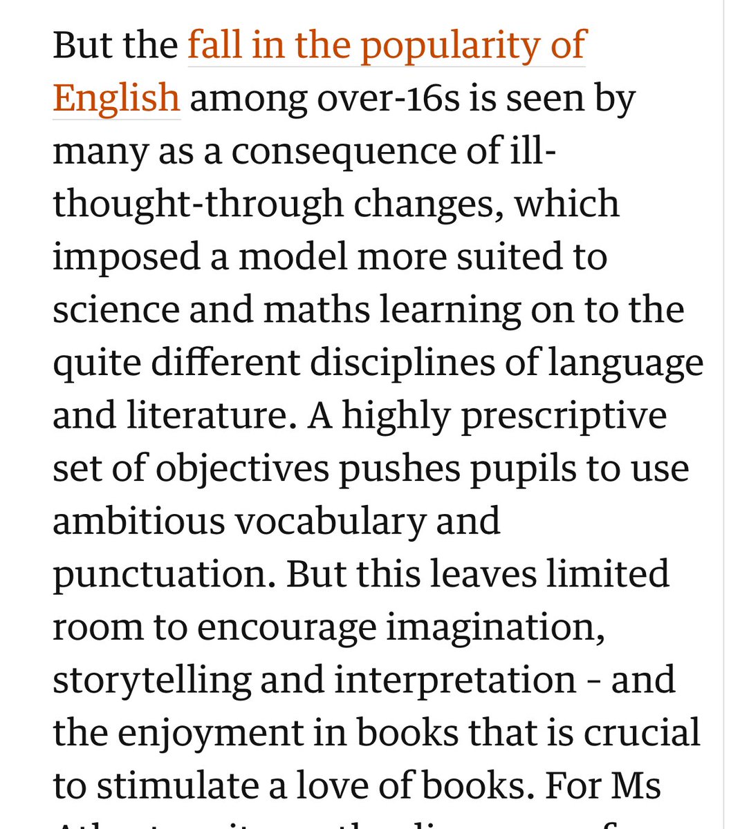 Calls for major reform of the subject of English Plunging popularity of English led by curriculum and teaching approaches more akin to science or maths. theguardian.com/commentisfree/…