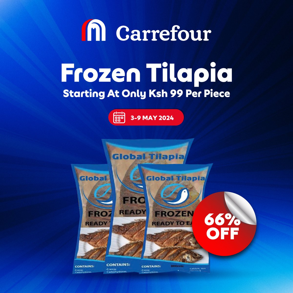 Enjoy a whopping 66% off on fresh, ready-to-eat tilapia starting today until May 9th. Don't miss out on this incredible deal, available exclusively at Carrefour. Catch it while you can!

#CarrefourKenya #GreatMoments
@majidalfuttaim