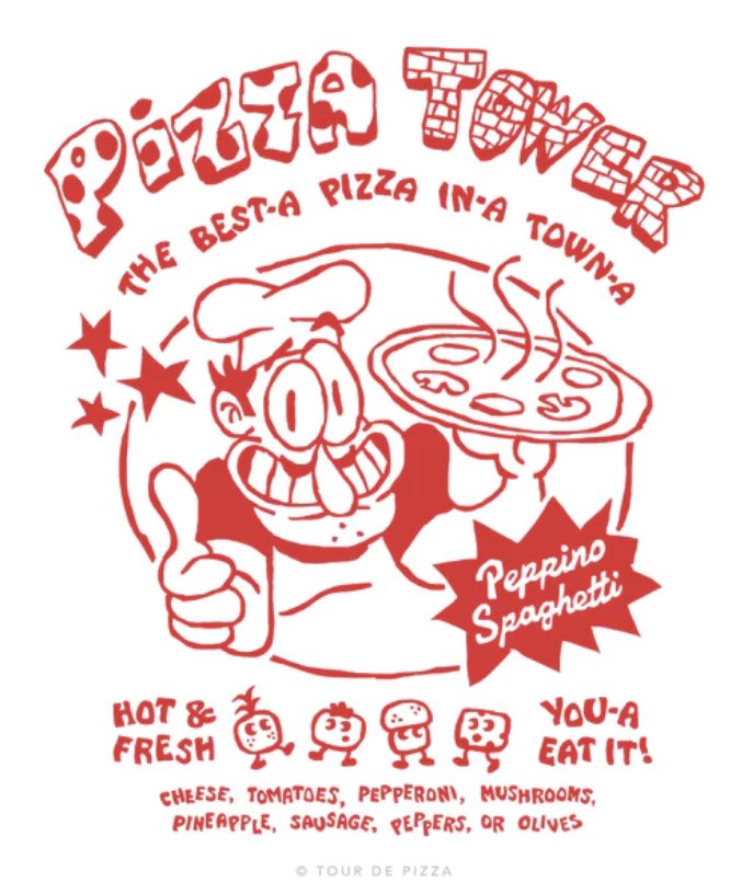 There should be more Pizza Tower merch that makes fictional businesses in the game look like theyre actually real (e.g. Peppino Pizza, NTV, and the DMAS pizzeria if that has a name)