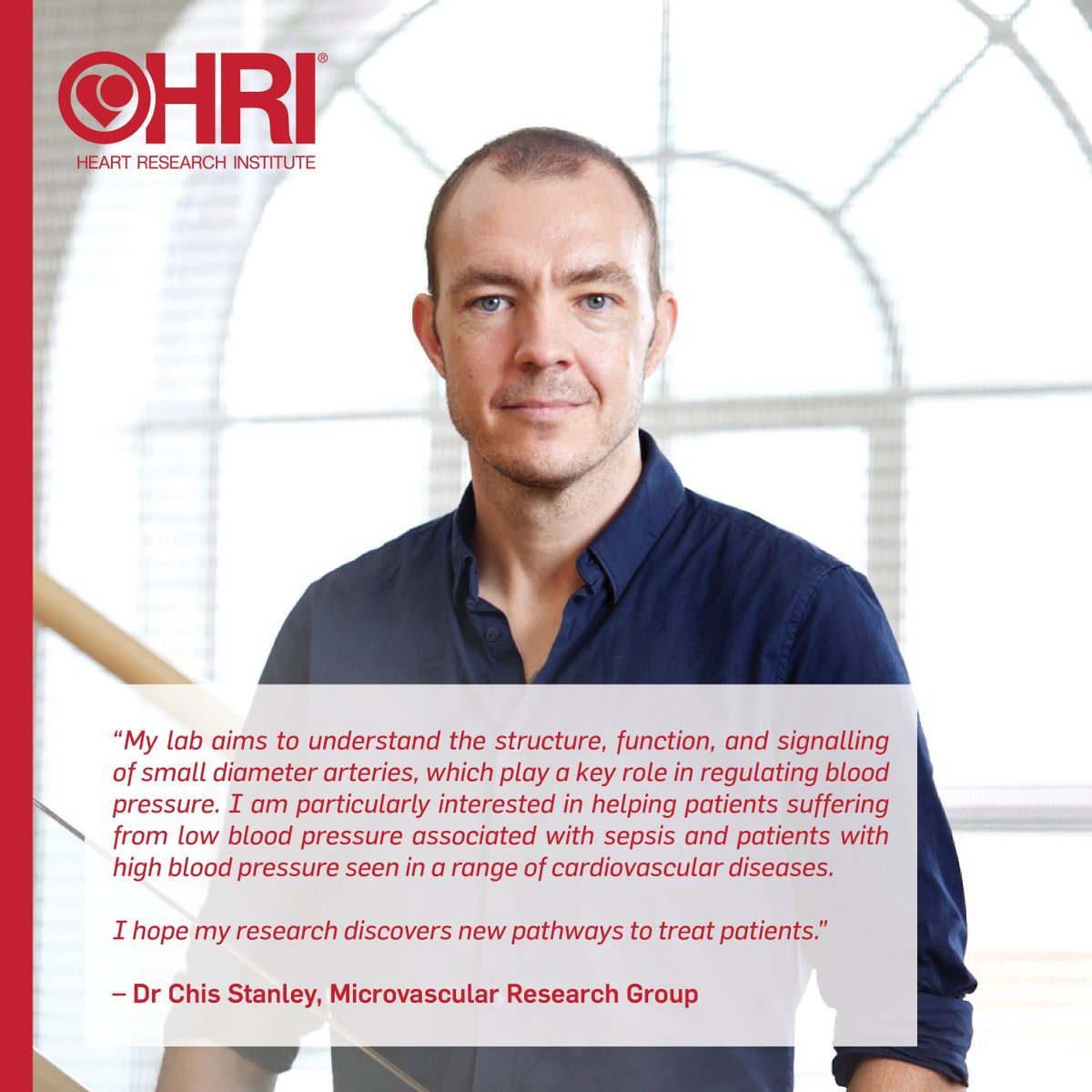 Dr @Chris_P_Stanley is Leader of the Microvascular Research Group and has been an invaluable member of HRI since first joining in 2020. Chris was recently awarded a $1.5 million Ideas Grant for his project to understand how septic shock impacts the cardiovascular system.