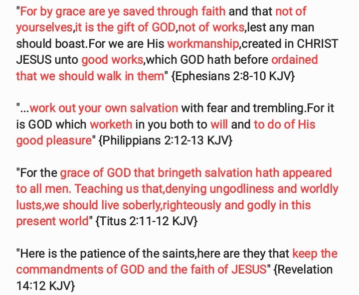 'What then?Shall we sin,because we are not under the law,but under grace?GOD forbid' {Rom 6:15 KJV} 'Sin is the transgression of the law {10 commandments}' {1 John 3:4 KJV} Good works are not a means of salvation but the fruit of salvation. True grace gives love for GOD's law👇