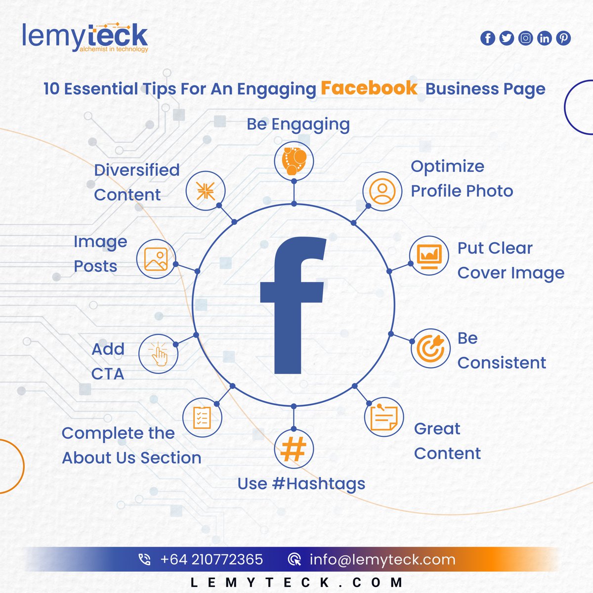Facebook Business Tips: 1. 🔍 Optimize Profile & 🖼️ Cover Image 2. 💬 Engage & 🔄 Be Consistent 3. 🌟 Share Great, 🎨 Diversified Content 4. 📸 Use Images, #️⃣ Hashtags 5. ➡️ Add CTAs, 📝 Complete About Section. Boost your presence! #lemyteck #FacebookTips