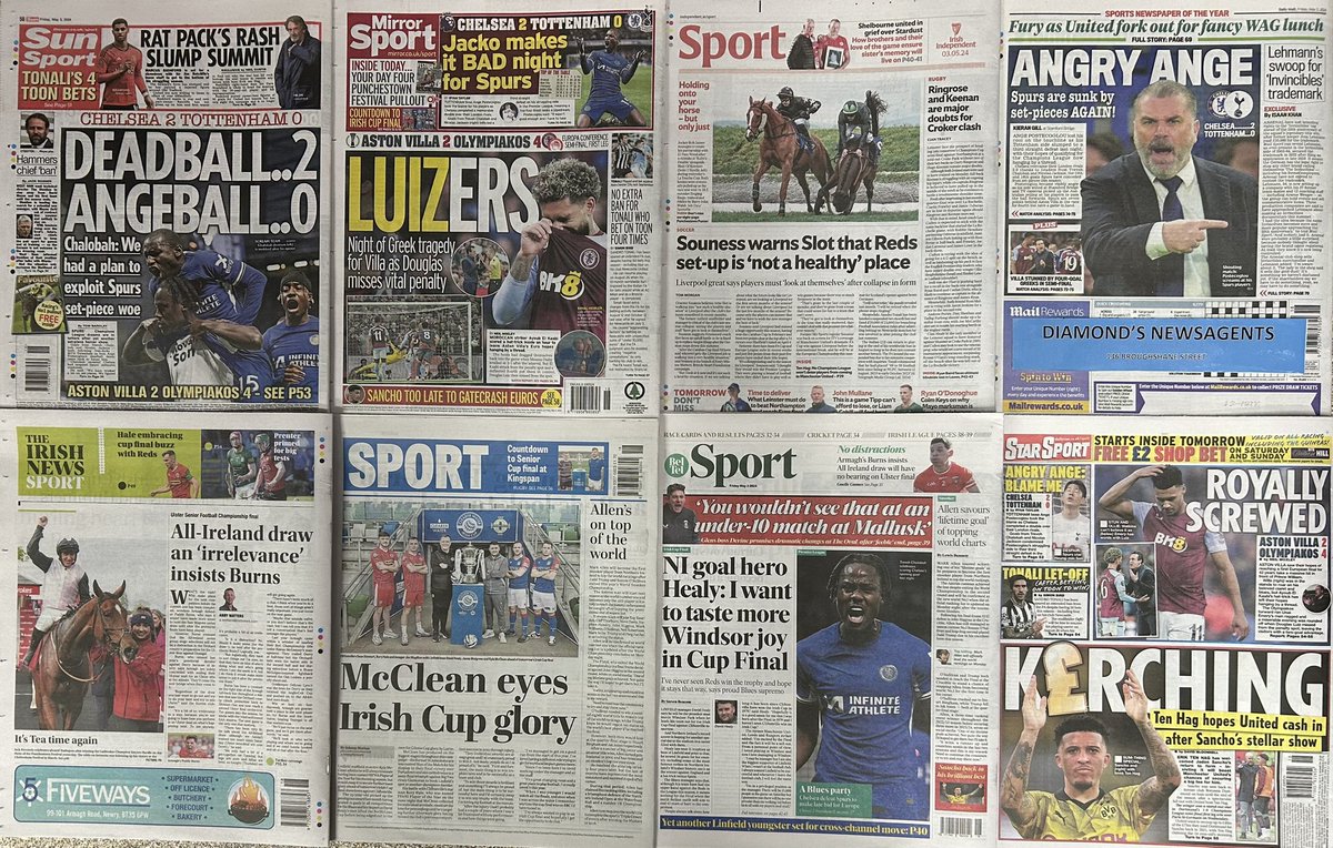 FRIDAY 4-5-24 SPORT…… ANGRY ANGE: BLAME ME…… JACKO MAKES IT BAD NIGHT FOR SPURS …… ROYALLY SCREWED…… SOUNESS WARNS SLOT THAT REDS SET-UP IS ‘NOT A HEALTHY’ PLACE….. ALLEN’S ON TOP OF THE WORLD…… ALLEN SAVOURS ‘LIFELONG GOAL’ OF TOPPING WORLD CHARTS…… #BuyANewspaper