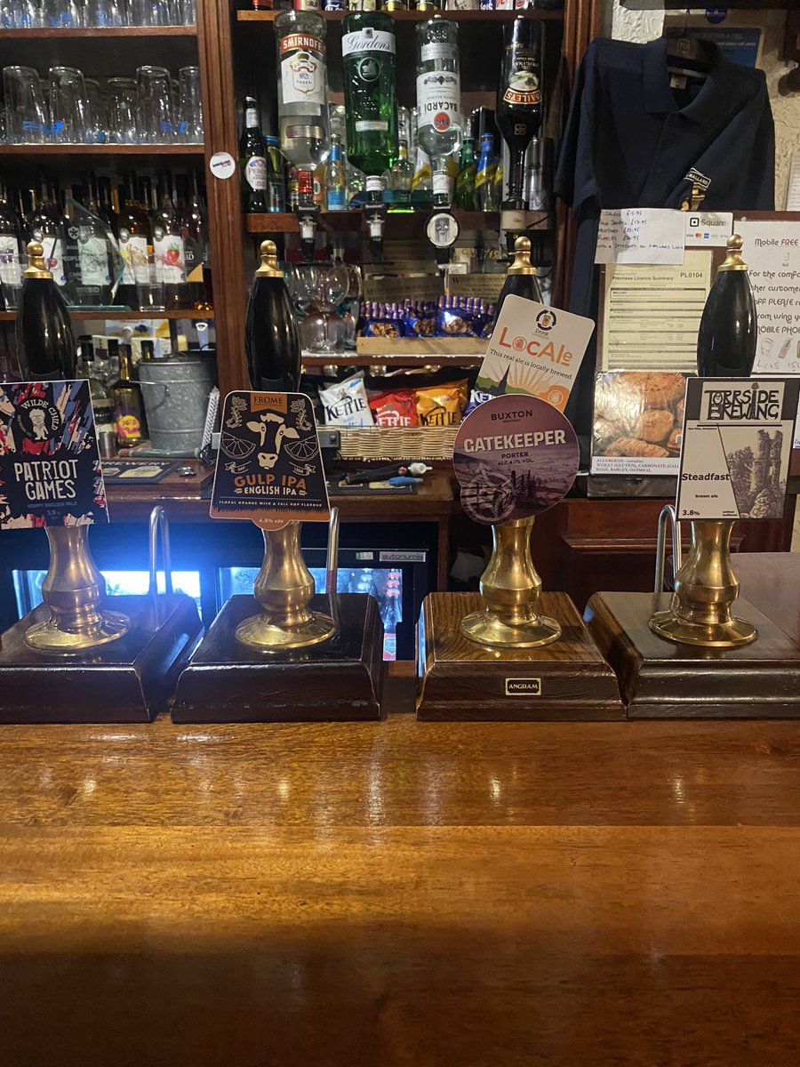 #RealAle on Friday: @WildeChildBeer Patriot Games @Torrside Steadfast @BuxtonBrewery Gatekeeper & @FromeBrewCo Gulp IPA Plus ciders from @WestonsCiderMil Card payments accepted Outdoor seating available Open 12-11pm Please repost