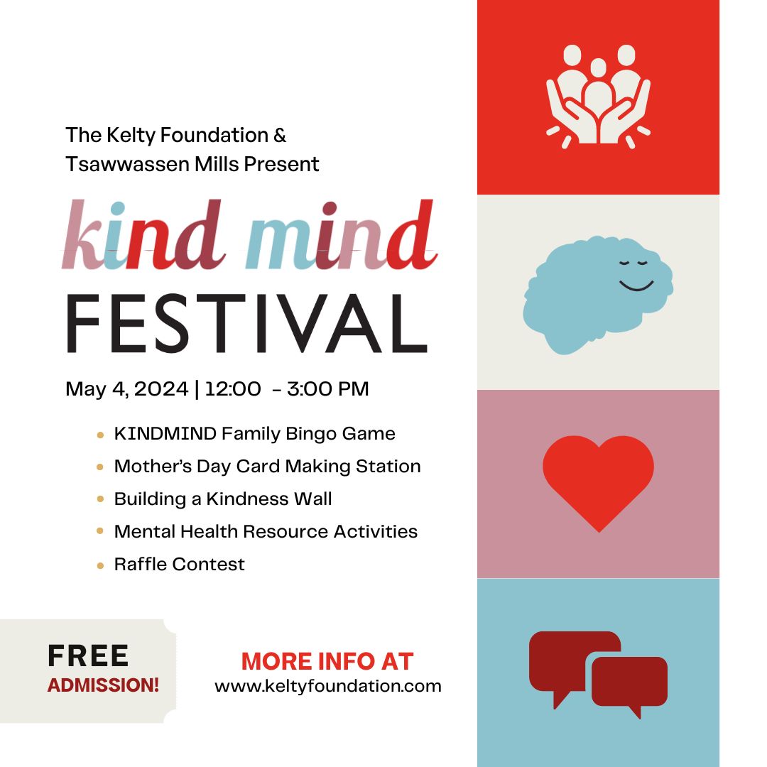 Celebrate kindness & mental wellness at the Kind Mind Festival, where we're coming together to support children & youth mental health! Don't miss out on the fun – mark your calendars for May 4th, 11th, and May 18th at @TsawwassenMills! More info at buff.ly/3UskLqL