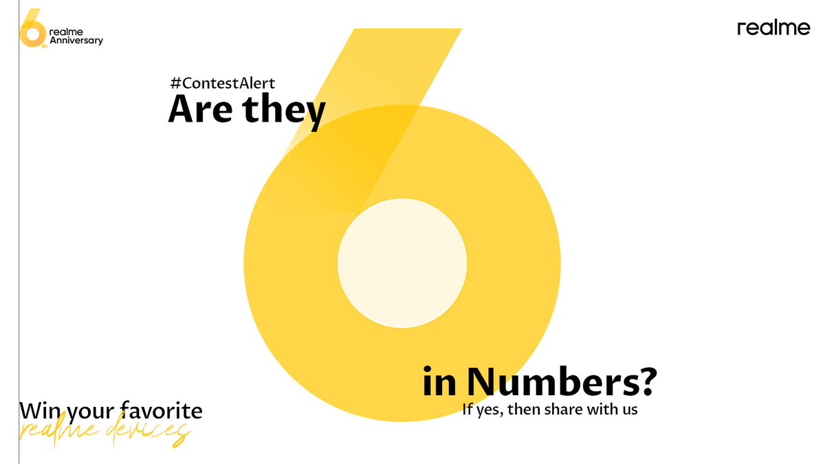 #ContestAlert 🖐️ ☝️ If there are things around you that are 6 in number then we are also looking. 🔍 Share images of things 6 in number with us to win realme devices Remember to tag us. #6YearAnniversary #MakeitReal Know more: bit.ly/4by4LJx