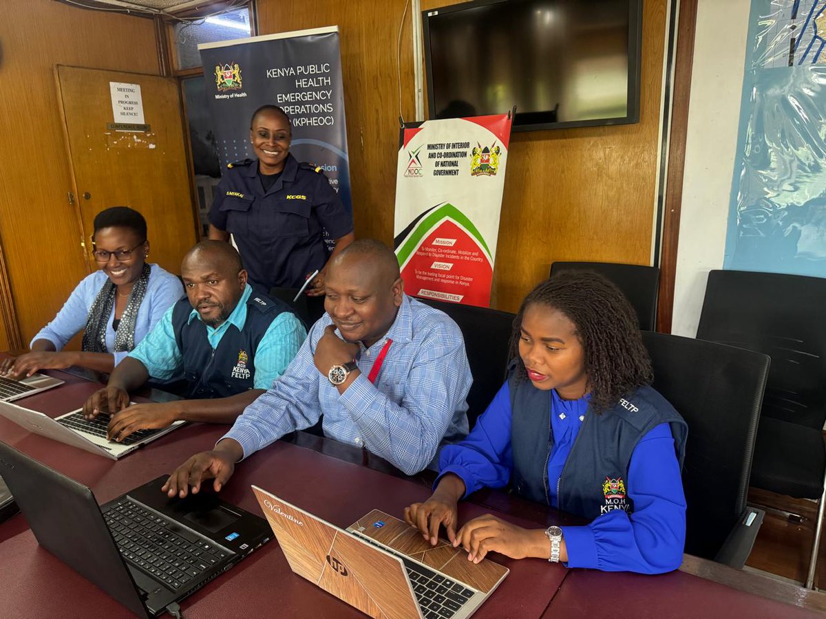 NPHI officers based at the public health emergency operations centre collaborate with the Ministry of Interior and coordination officers on data management and response strategies #Floods