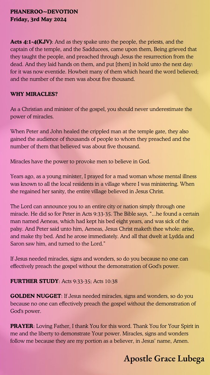 Today's devotion 
Why miracles ?#phaneroo