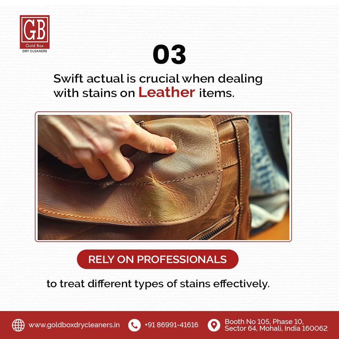 👜🛡️ Keep your leather items looking their best with these tips.

☎️ 8699141616 or 📍 goldboxdrycleaners.in
#GoldBoxLuxuryCare #BusinessImageUpgrade #CommercialDryCleaning #ProfessionalCleaningServices #DryCleaningExperts #QualityService #PickupAndDelivery #LuxuryCleaning