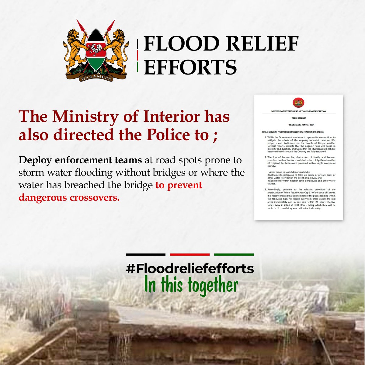Government-led initiatives, in partnership with stakeholders, prioritize providing essential aid to citizens impacted by floods, mudslides, and landslides, ensuring their basic needs are met.#FloodReliefEfforts
In It Together