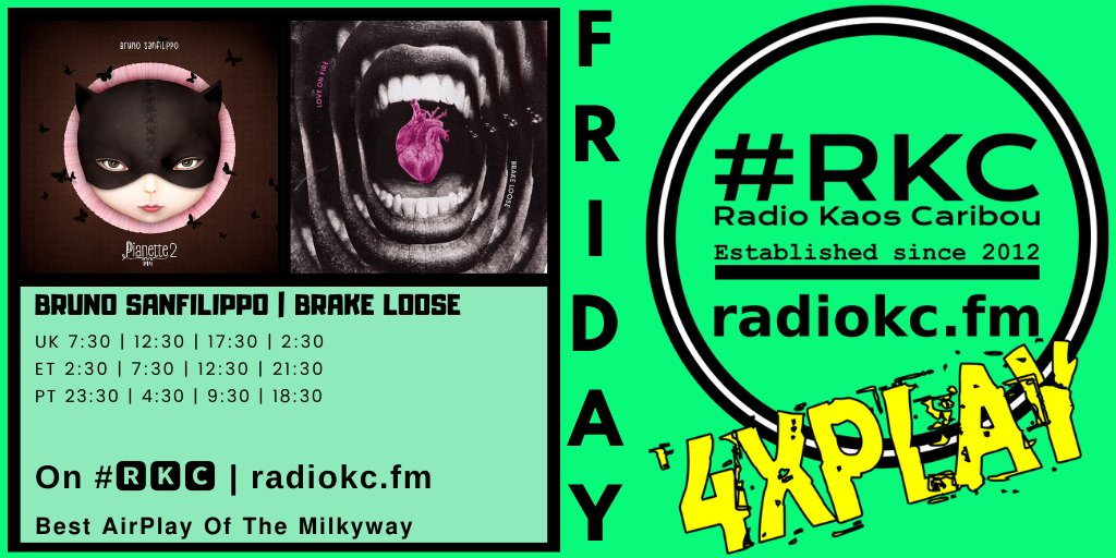 ▂▂▂▂▂▂▂▂▂▂▂▂▂▂
#FRIDAY 5│3 𝟰𝘅𝗣𝗟𝗔𝗬𝗦 NOW

🔴@BrunoSanfilippo - Dance of Thoughts
🌐 bruno-sanfilippo.com

🔴@brakelooseband - Love On Fire
🌐 fb.com/brakeloose/

on #🆁🅺🅲 📻 radiokc.fm
▂▂▂▂▂▂▂▂▂▂▂▂▂▂