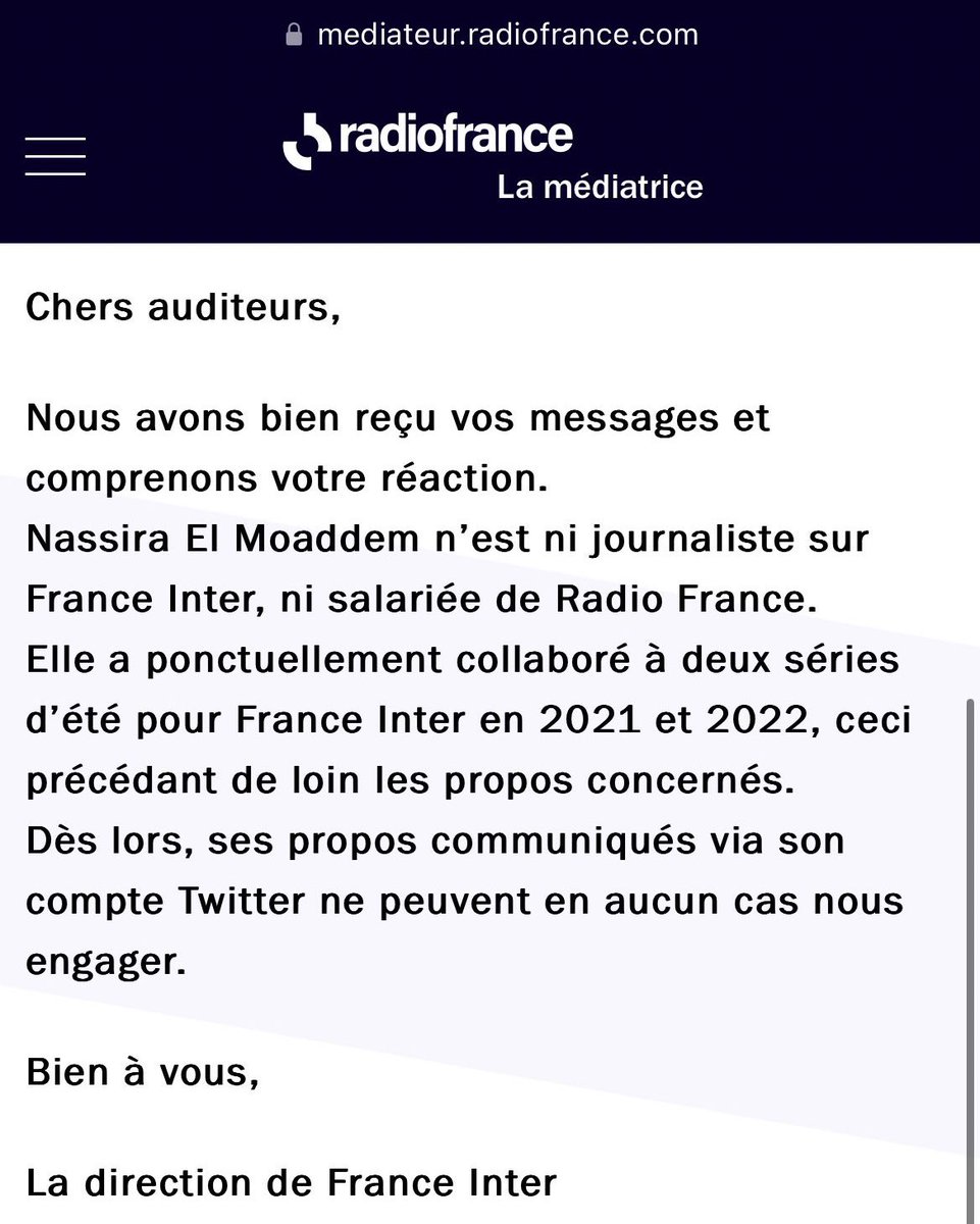 La direction de France Inter prend les devants : elle veut se mettre bien avec le parti et les électeurs de la future présidente de la France (aux Français).