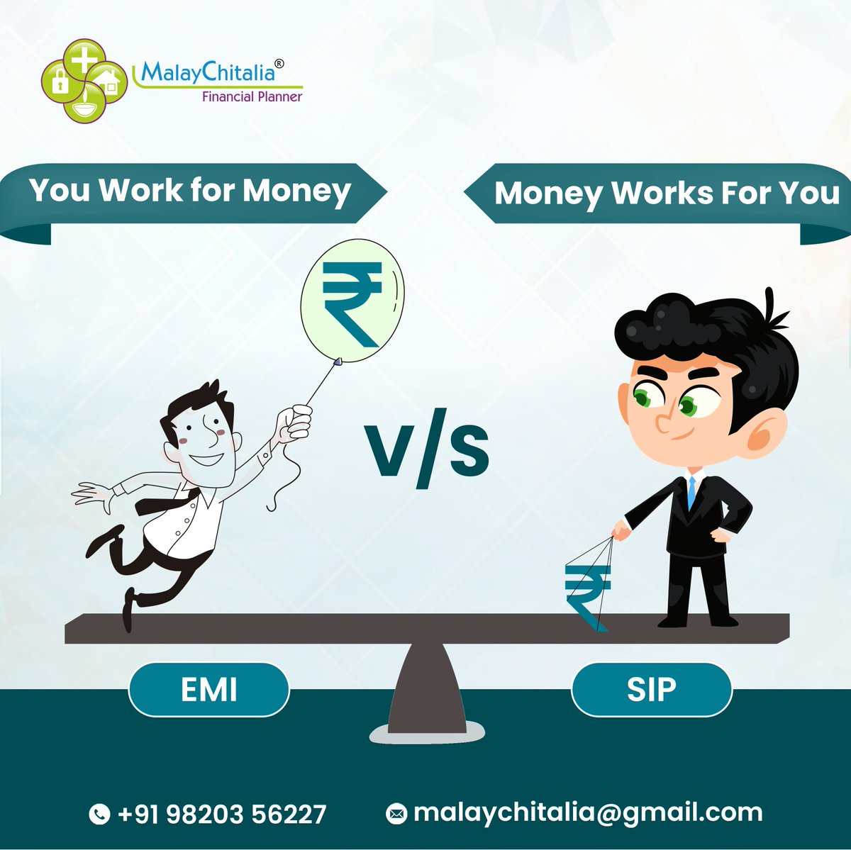 EMI: You Work for Money - Tied to fixed payments, EMI demands your consistent effort to earn and repay. 

SIP: Money Works for You - In contrast, SIP allows your money to grow while you focus on other aspects of life.
 
#MalayChitalia #InvestWisely #EMIvsSIP #MutualFundSahiHai