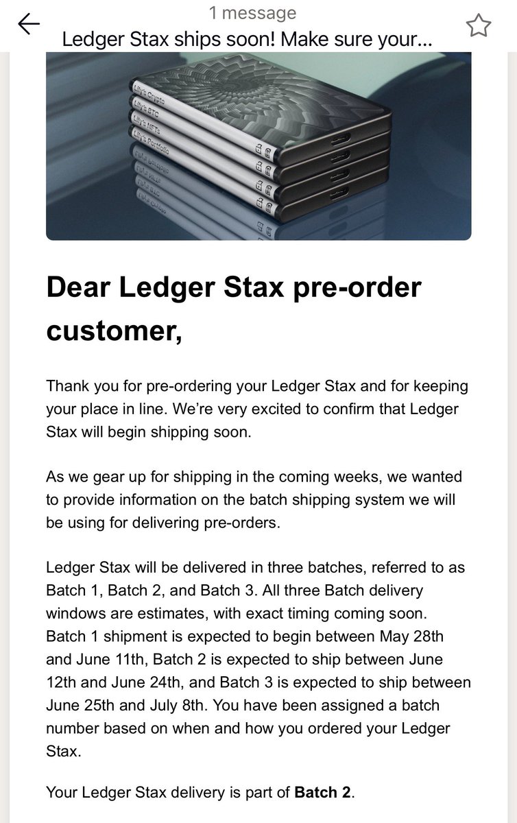 Made it into Batch 2. The crypto space has changed a whole lot since I pre-ordered this over two years ago. #Bitcoin #ledger #ledgerstax #Crypto #coldstorage