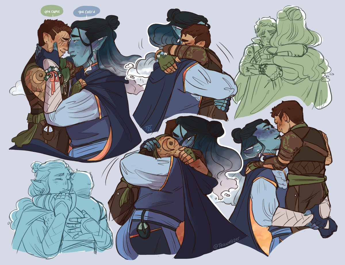 If i drew enough reunion hugs in preparation, one of them had to be accurate! (4 of 6 is pretty good!) #criticalrolefanart #criticalrolespoilers