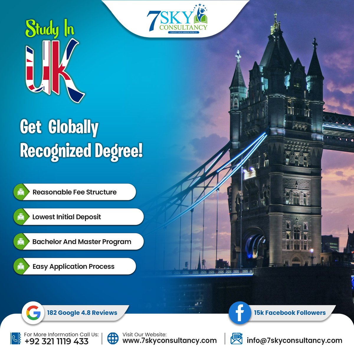 Pursue your studies in the UK! Bachelor & Master programs available, Multiple English tests accepted, Hassle-free application process, Lowest initial deposit required Get a quick offer letter Get a FREE consultation today 7skyconsultancy.com/apply-now.php #studyabroad #studyinuk