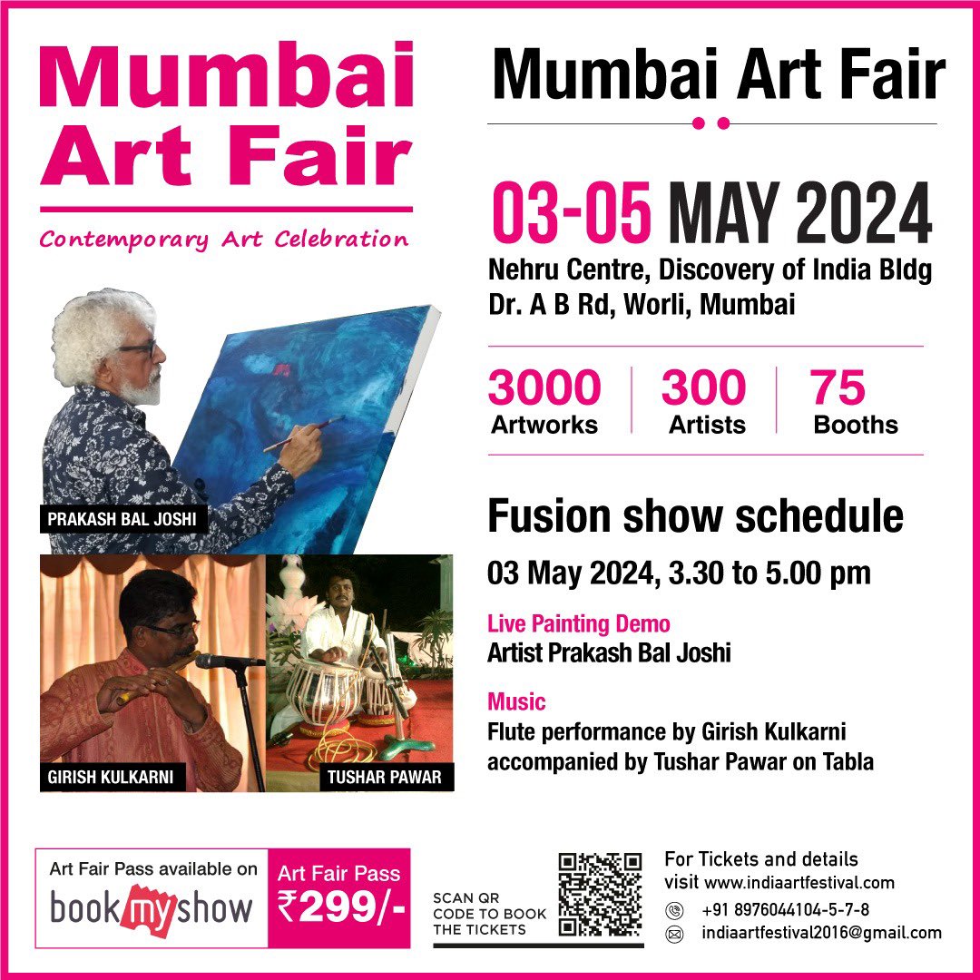 I am having live painting demo at Mumbai Art Fair Nehru Centre on Friday May 3   2024 at 3.30 pm . Do come if you are around @rajendrapatil_1 @SanjayJog7 @barnalirays @TusharrJoshi @MaheshZagade07 @toi_claraL