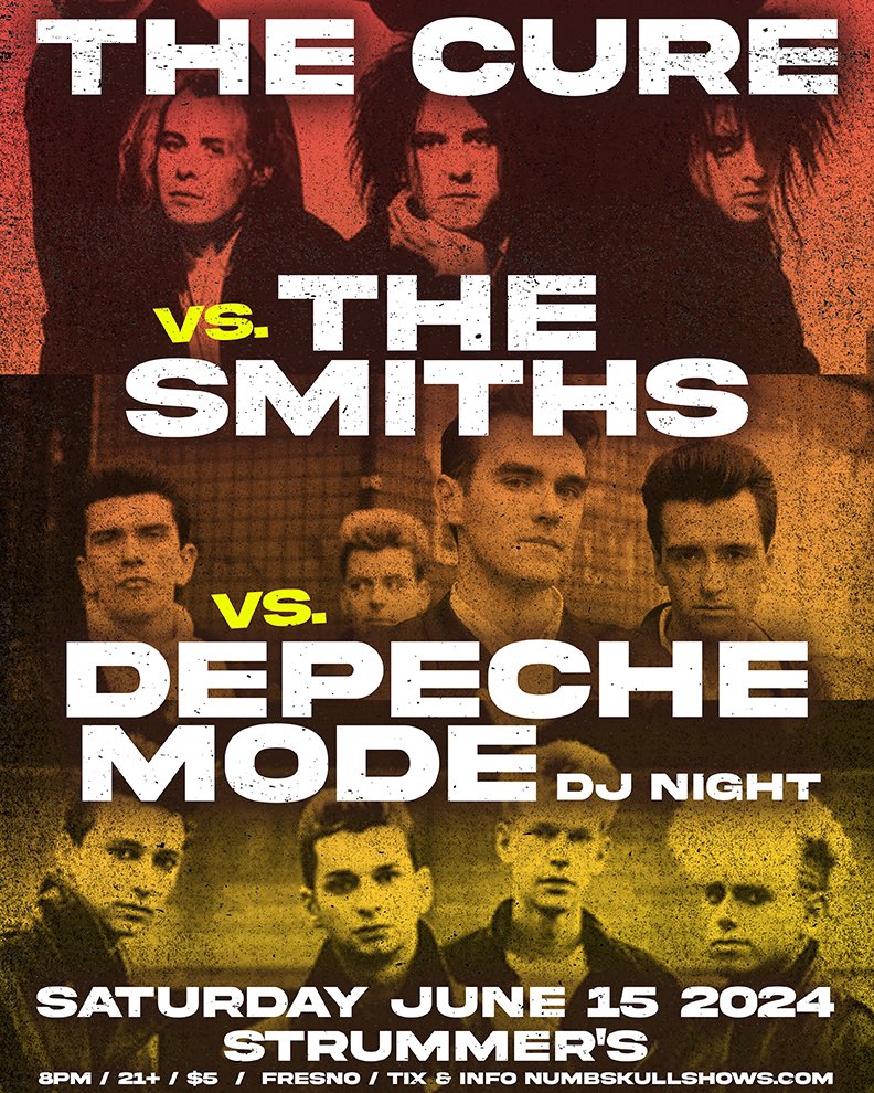 THE CURE vs THE SMITHS vs DEPECHE MODE DJ Night Saturday, June 15, 9pm 21+ $5! Advance tix @TicketWeb @NumbskullShows