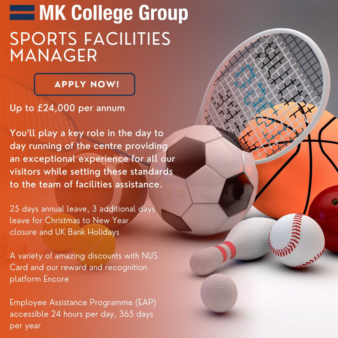 We are looking for Sports Facilities Manager to join our excellent team.

lnkd.in/eJms_mRH

#joinmkcollege
#sports
#NotJustACollegeInMiltonKeynes
#management
#FastForwardFriday