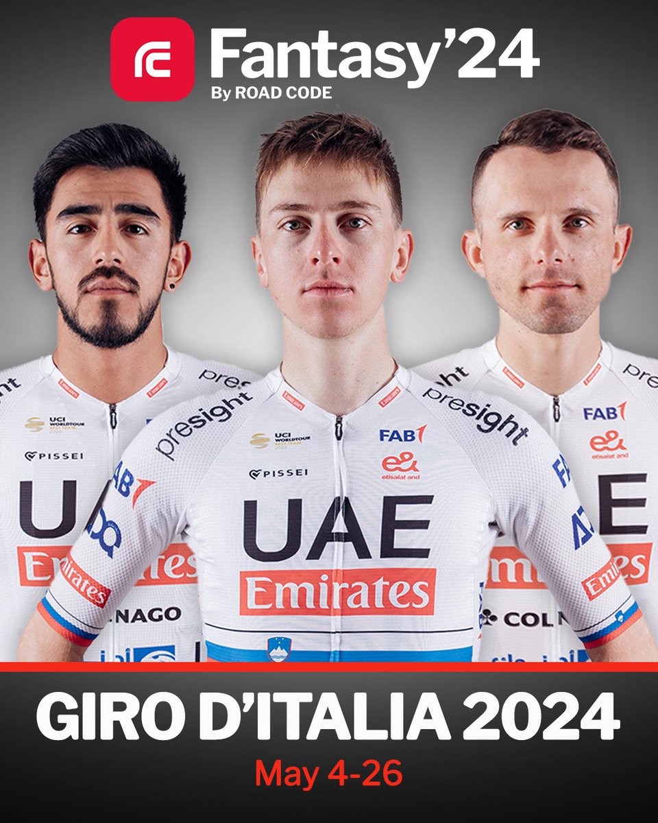 🤩In the #Giro @RoadCode ’s Fantasy Game, the champion will receive a coveted prize: a signed jersey from the team of your choice! 📱Build your own team: goto.roadcode.cc/fan24uae #UAETeamEmirares #WeAreUAE